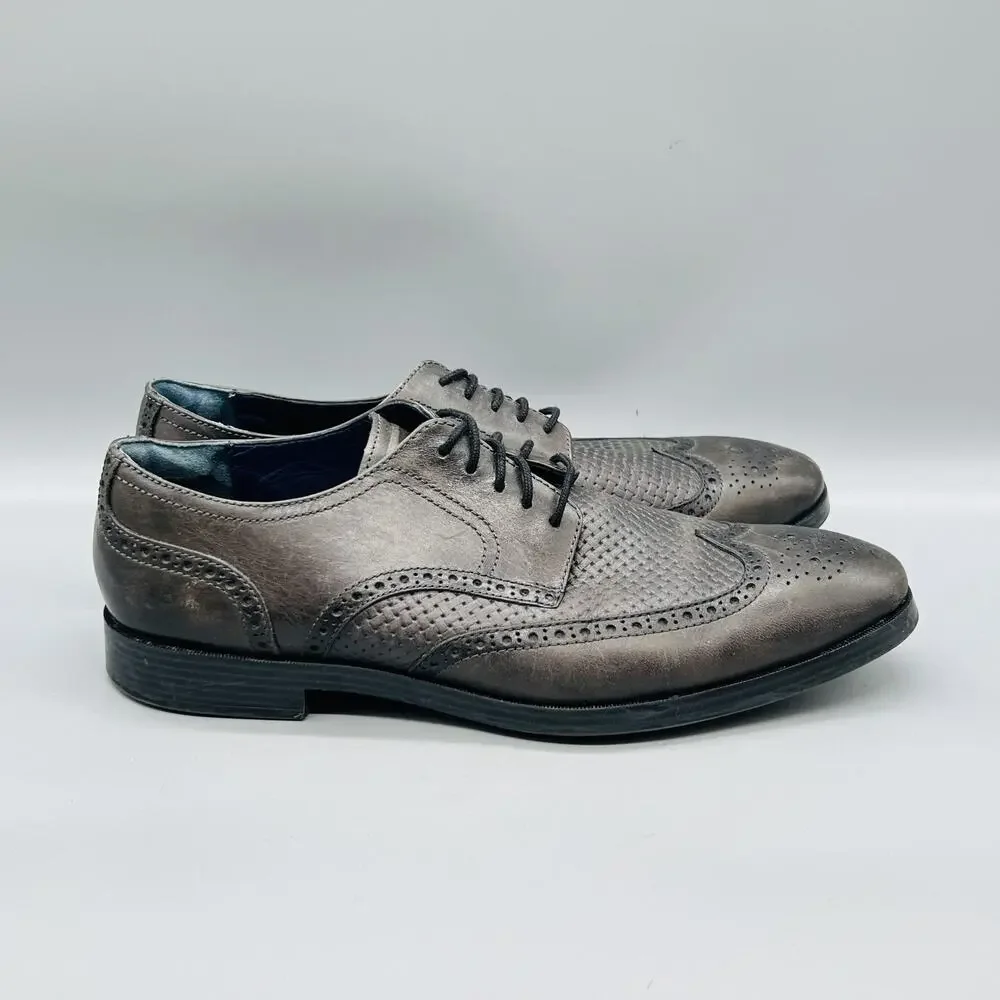 Cole Haan Shoes Mens 10.5 Gray Leather Grand OS Wingtip Oxford Dress Brogue